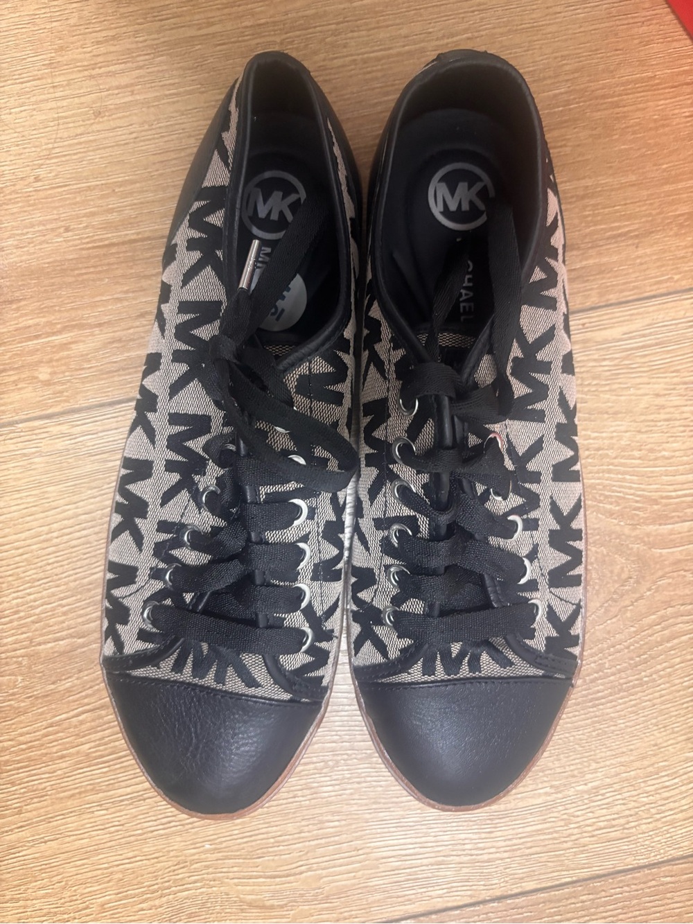 Michael Kors Black and Beige MK Logo Lace-Up Sneakers